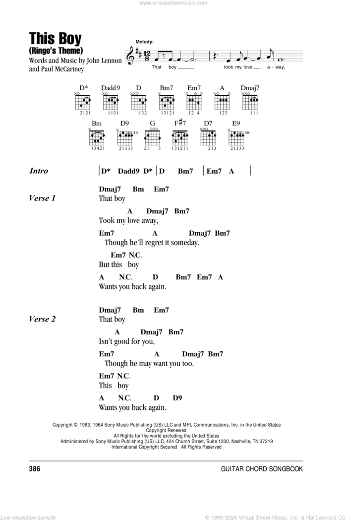 This Boy (Ringo's Theme) sheet music for guitar (chords) by The Beatles, John Lennon and Paul McCartney, intermediate skill level