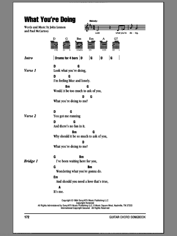 What You're Doing sheet music for guitar (chords) by The Beatles, John Lennon and Paul McCartney, intermediate skill level