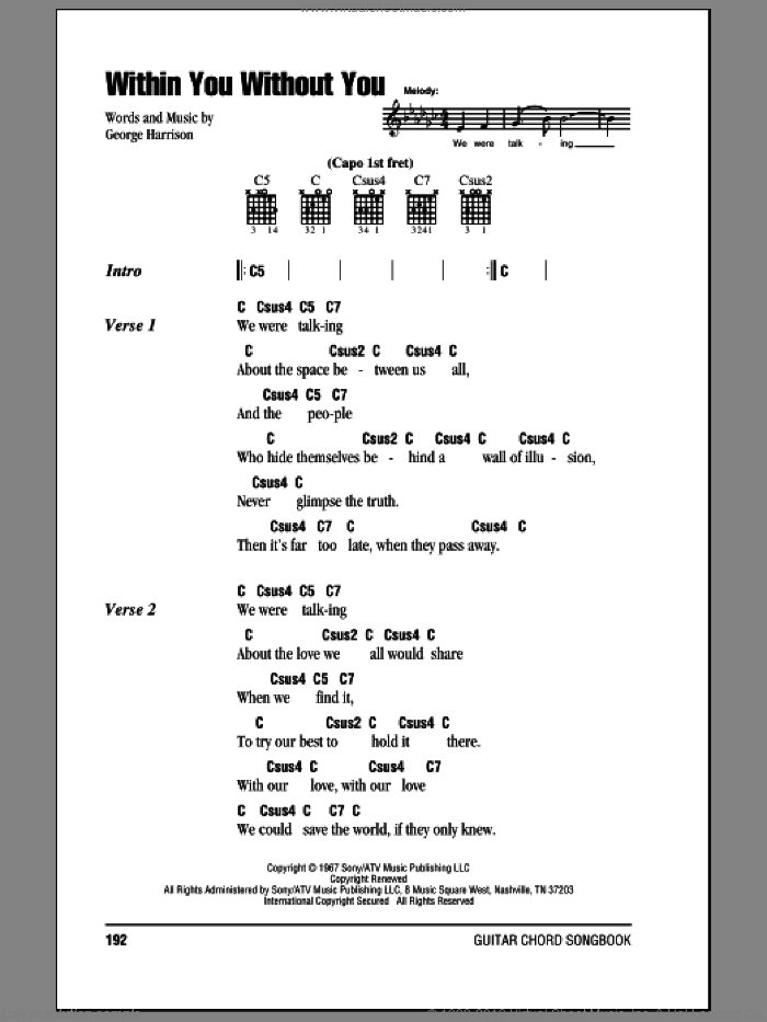 Within You Without You sheet music for guitar (chords) by The Beatles and George Harrison, intermediate skill level