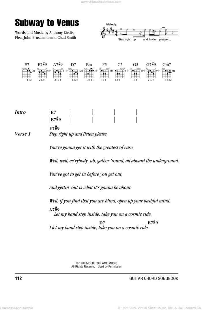 Subway To Venus sheet music for guitar (chords) by Red Hot Chili Peppers, Anthony Kiedis, Chad Smith, Flea and John Frusciante, intermediate skill level