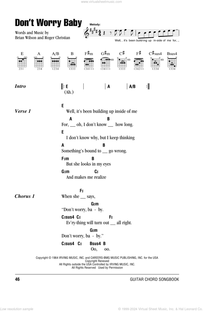 Don't Worry Baby sheet music for guitar (chords) by The Beach Boys, Brian Wilson and Roger Christian, intermediate skill level