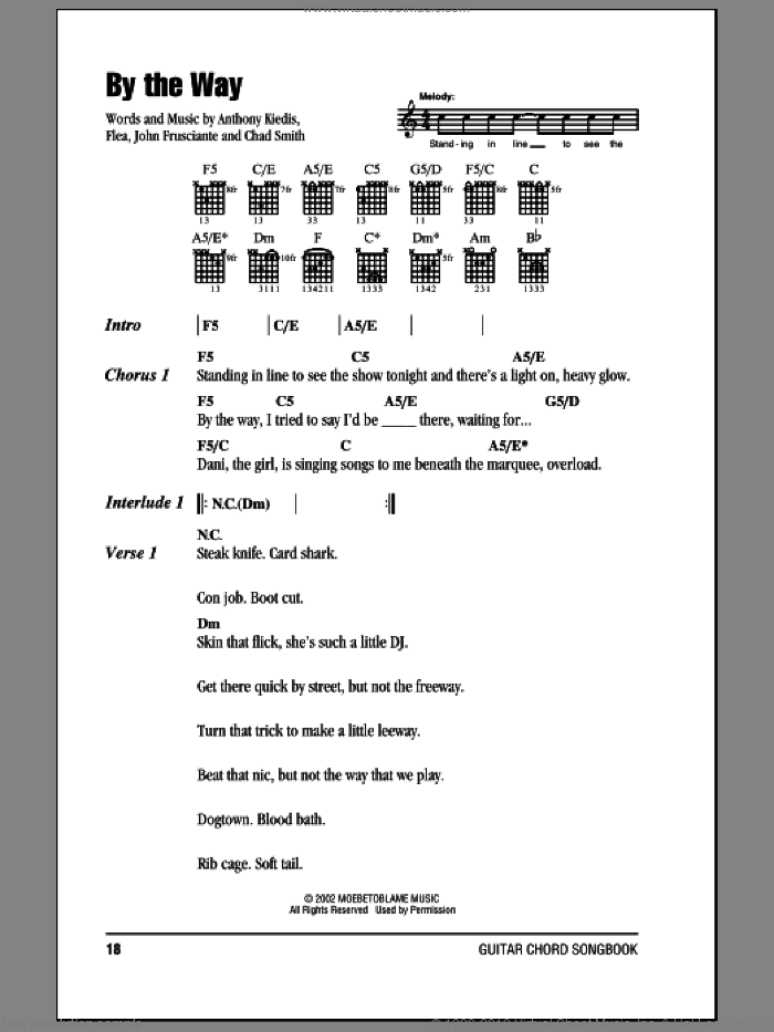 By The Way sheet music for guitar (chords) by Red Hot Chili Peppers, Anthony Kiedis, Chad Smith, Flea and John Frusciante, intermediate skill level