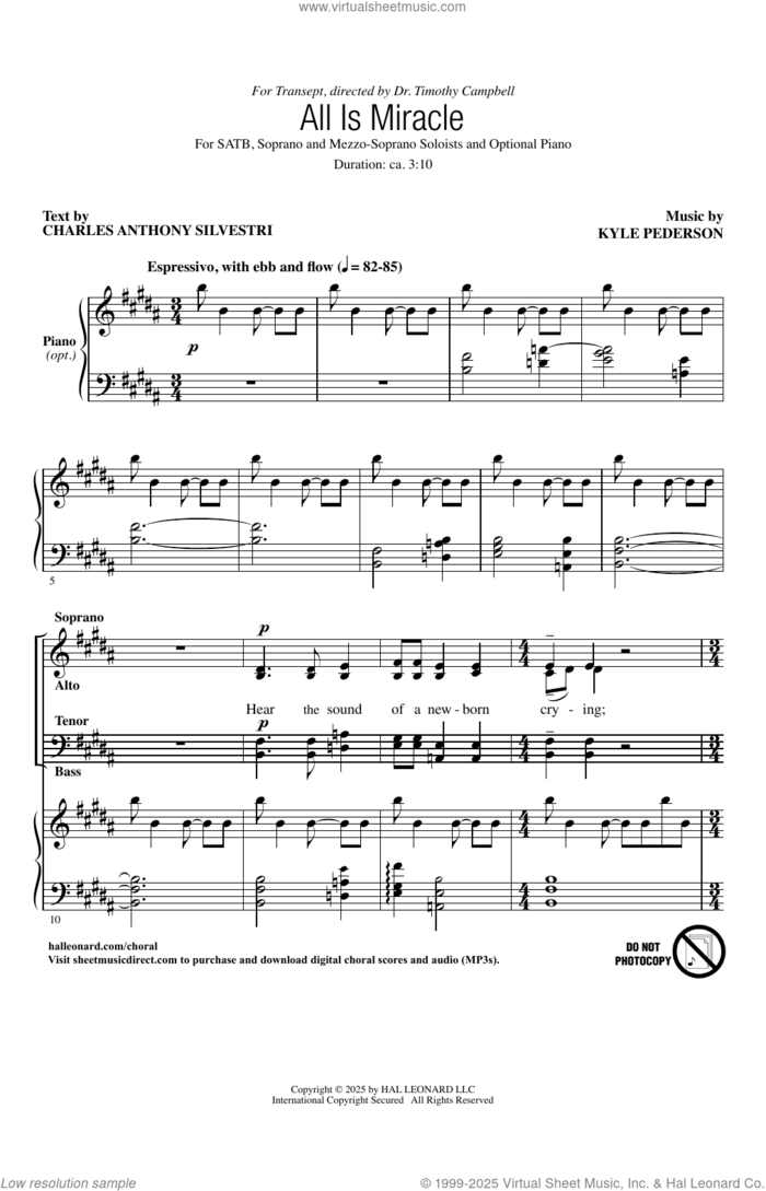All Is Miracle sheet music for choir (SATB: soprano, alto, tenor, bass) by Kyle Pederson and Charles Anthony Silvestri, intermediate skill level