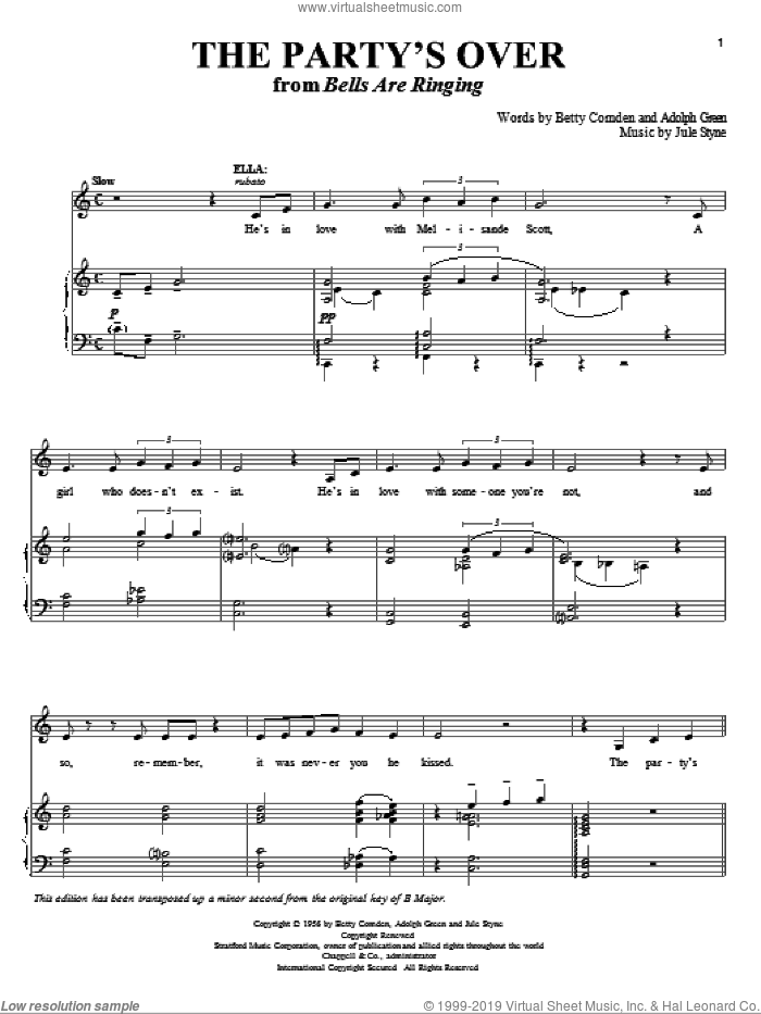 The Party's Over sheet music for voice and piano by Betty Comden, Adolph Green and Jule Styne, intermediate skill level