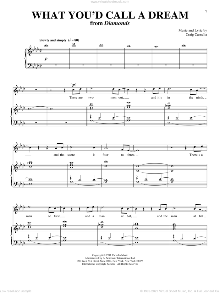 What You'd Call A Dream sheet music for voice and piano by Craig Carnelia, intermediate skill level