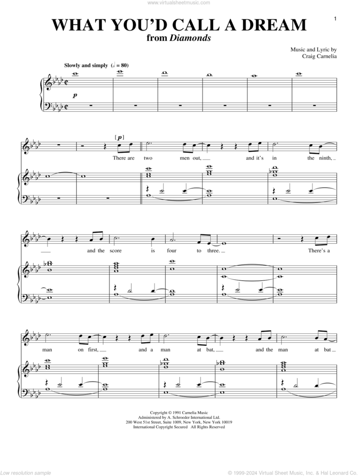 What You'd Call A Dream sheet music for voice and piano by Craig Carnelia, intermediate skill level