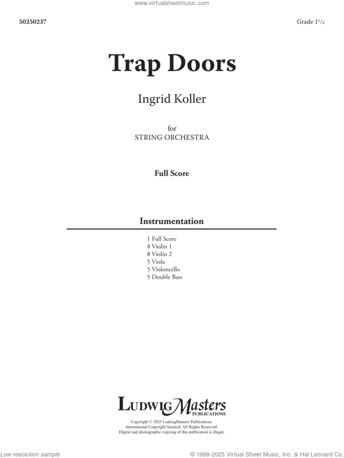 Trap Doors (COMPLETE) sheet music for orchestra by Ingrid Koller, intermediate skill level