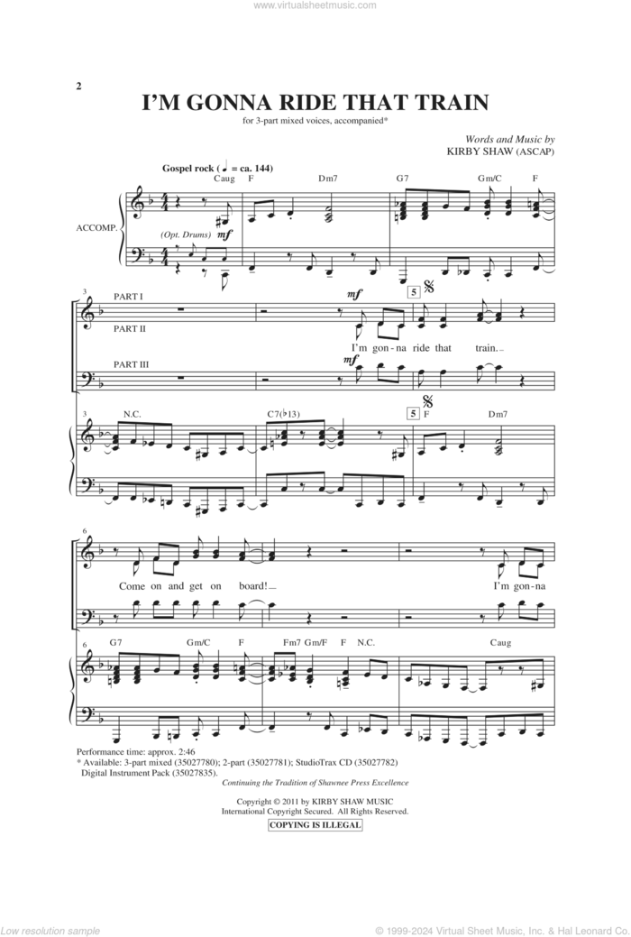 I'm Gonna Ride That Train sheet music for choir (3-Part Mixed) by Kirby Shaw, intermediate skill level