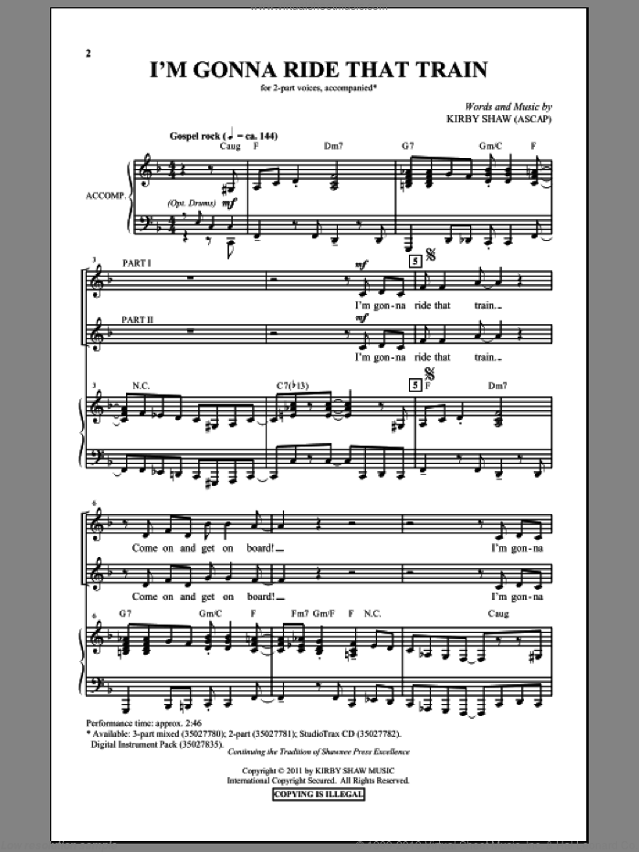 I'm Gonna Ride That Train sheet music for choir (2-Part) by Kirby Shaw, intermediate duet