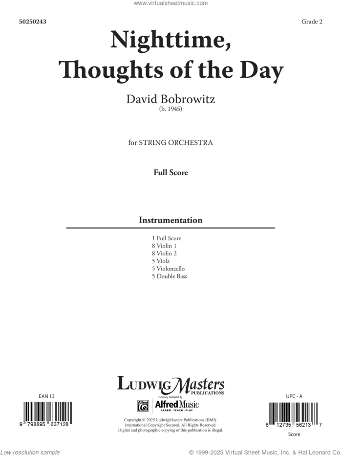 Nighttime, Thoughts of the Day (COMPLETE) sheet music for orchestra by David Bobrowitz, intermediate skill level