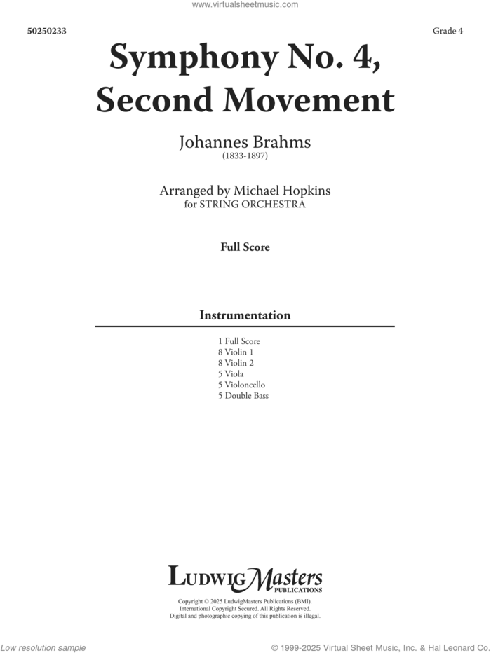 Symphony No. 4, Second Movement (arr. Michael Hopkins) (COMPLETE) sheet music for orchestra by Johannes Brahms and Michael Hopkins, intermediate skill level
