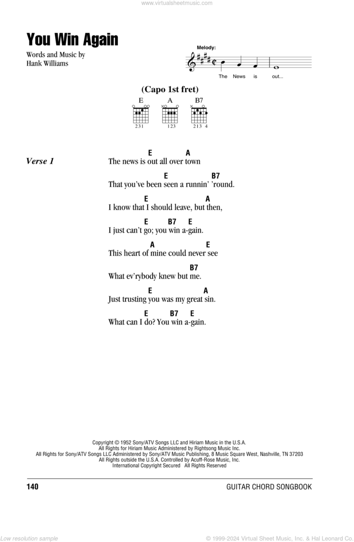 You Win Again sheet music for guitar (chords) by Johnny Cash and Hank Williams, intermediate skill level