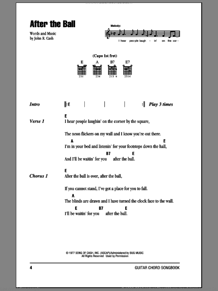 After The Ball sheet music for guitar (chords) by Johnny Cash, intermediate skill level