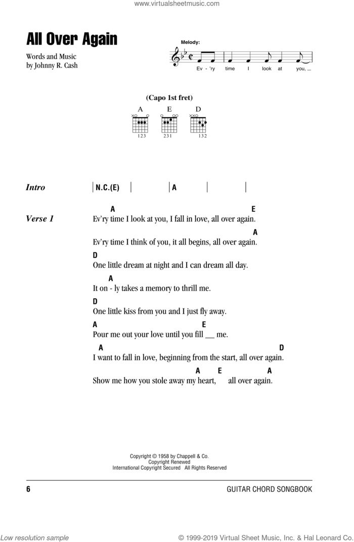 All Over Again sheet music for guitar (chords) by Johnny Cash, intermediate skill level