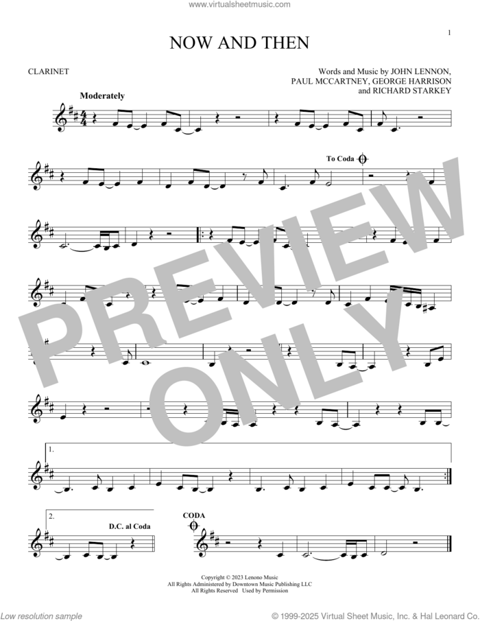 Now And Then sheet music for clarinet solo by The Beatles, George Harrison, John Lennon, Paul McCartney and Richard Starkey, intermediate skill level