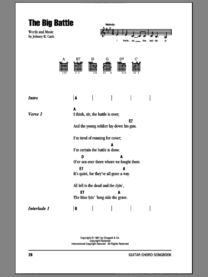 The Big Battle sheet music for guitar (chords) by Johnny Cash, intermediate skill level