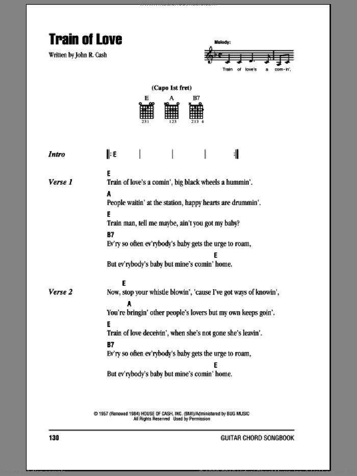 Train Of Love sheet music for guitar (chords) by Johnny Cash, intermediate skill level