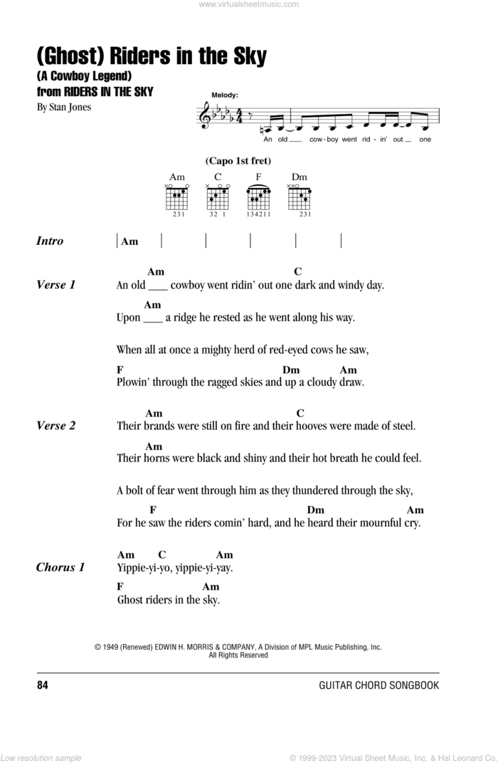 (Ghost) Riders In The Sky (A Cowboy Legend) sheet music for guitar (chords) by Johnny Cash, The Ramrods and Stan Jones, intermediate skill level