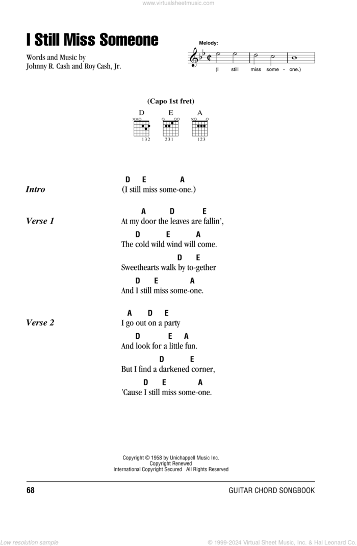 I Still Miss Someone sheet music for guitar (chords) by Johnny Cash and Roy Cash Jr., intermediate skill level