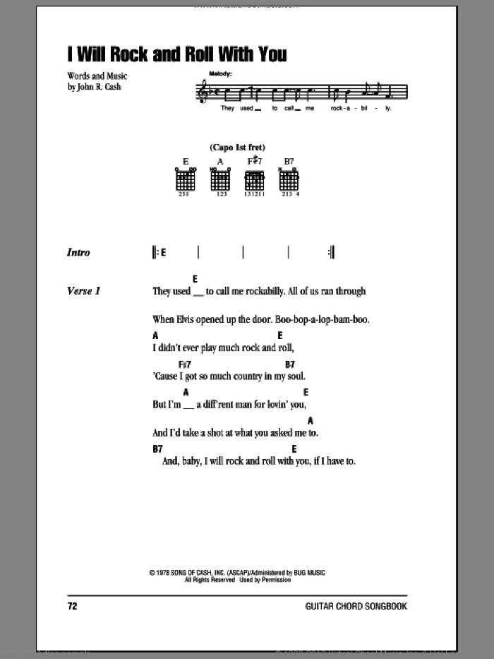 I Will Rock And Roll With You sheet music for guitar (chords) by Johnny Cash, intermediate skill level