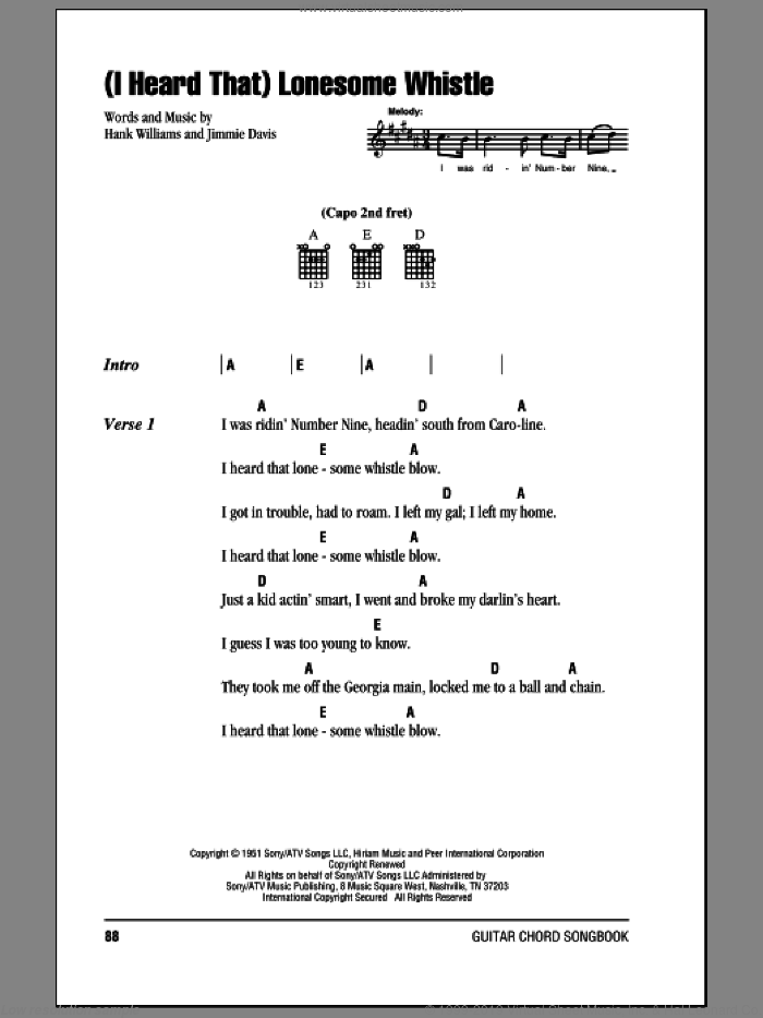 (I Heard That) Lonesome Whistle sheet music for guitar (chords) by Johnny Cash, Hank Williams and Jimmie Davis, intermediate skill level