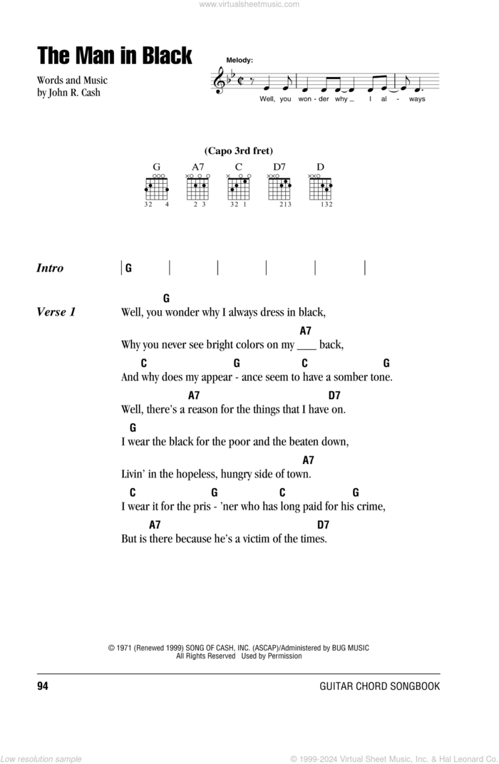 The Man In Black sheet music for guitar (chords) by Johnny Cash, intermediate skill level