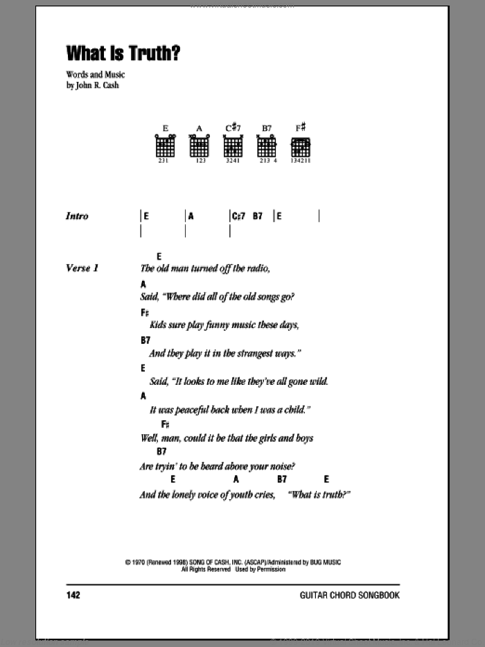 What Is Truth? sheet music for guitar (chords) by Johnny Cash, intermediate skill level