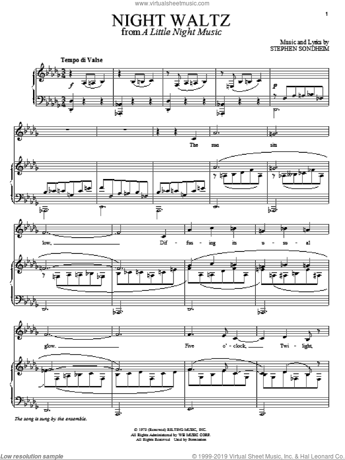 Night Waltz sheet music for voice and piano by Stephen Sondheim and A Little Night Music (Musical), intermediate skill level