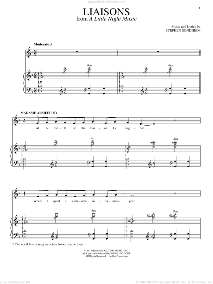 Liaisons sheet music for voice and piano by Stephen Sondheim and A Little Night Music (Musical), intermediate skill level