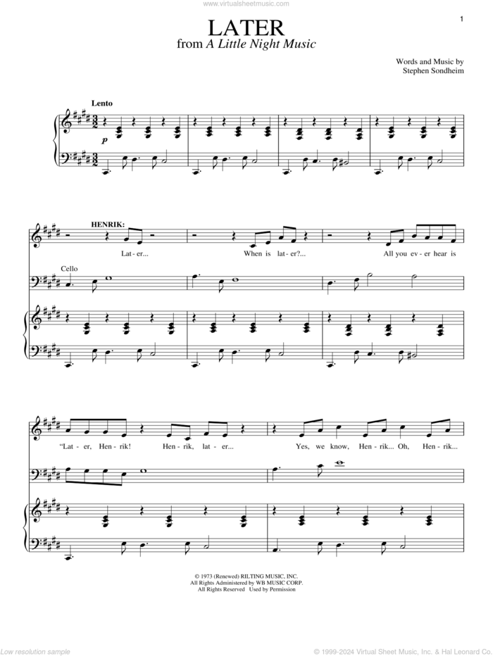 Later sheet music for voice and piano by Stephen Sondheim and A Little Night Music (Musical), intermediate skill level