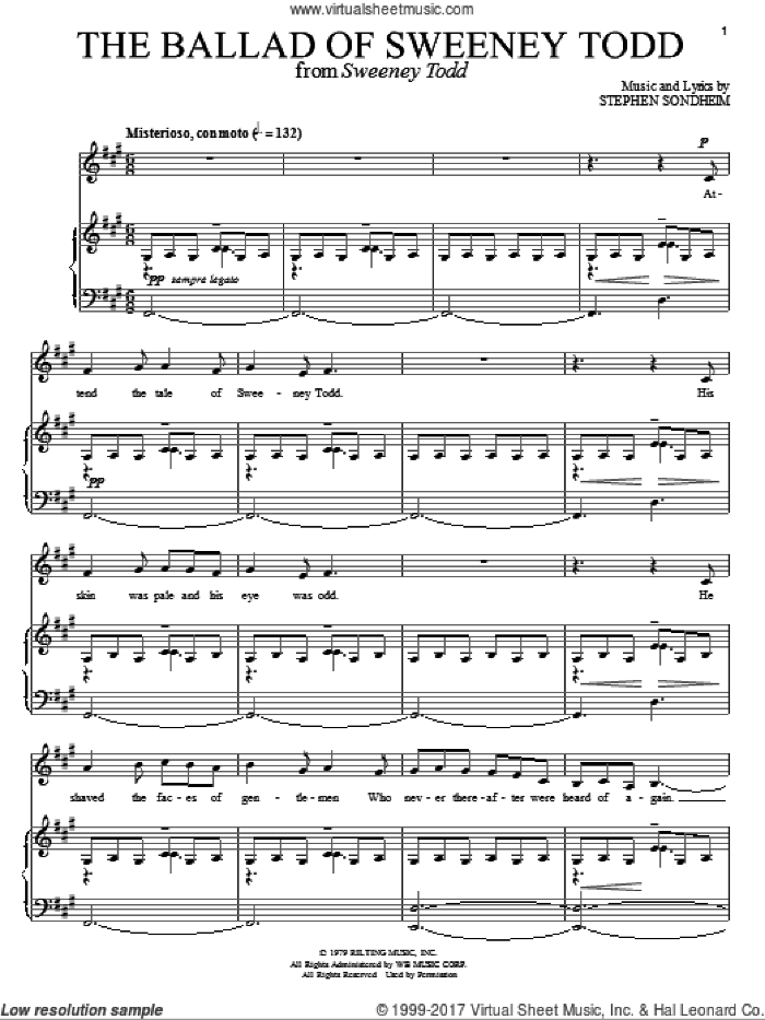 Broadway Selections from Sweeney Todd (complete set of parts) sheet music for voice and piano by Stephen Sondheim and Sweeney Todd (Musical), intermediate skill level