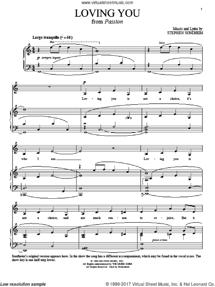 Broadway Selections from Passion (complete set of parts) sheet music for voice and piano by Stephen Sondheim and Passion (Musical), intermediate skill level
