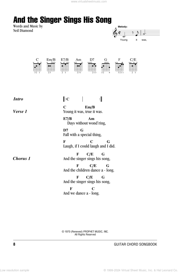 And The Singer Sings His Song sheet music for guitar (chords) by Neil Diamond, intermediate skill level