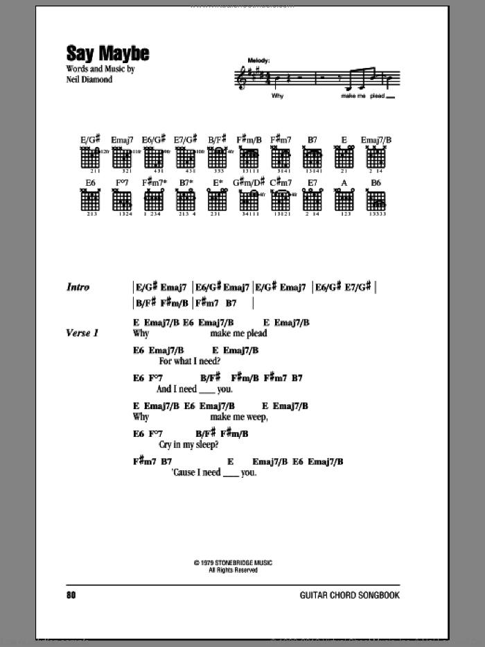 Say Maybe sheet music for guitar (chords) by Neil Diamond, intermediate skill level