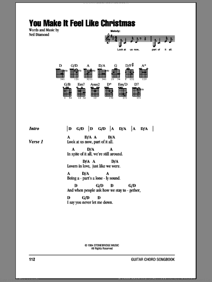 You Make It Feel Like Christmas sheet music for guitar (chords) by Neil Diamond, intermediate skill level