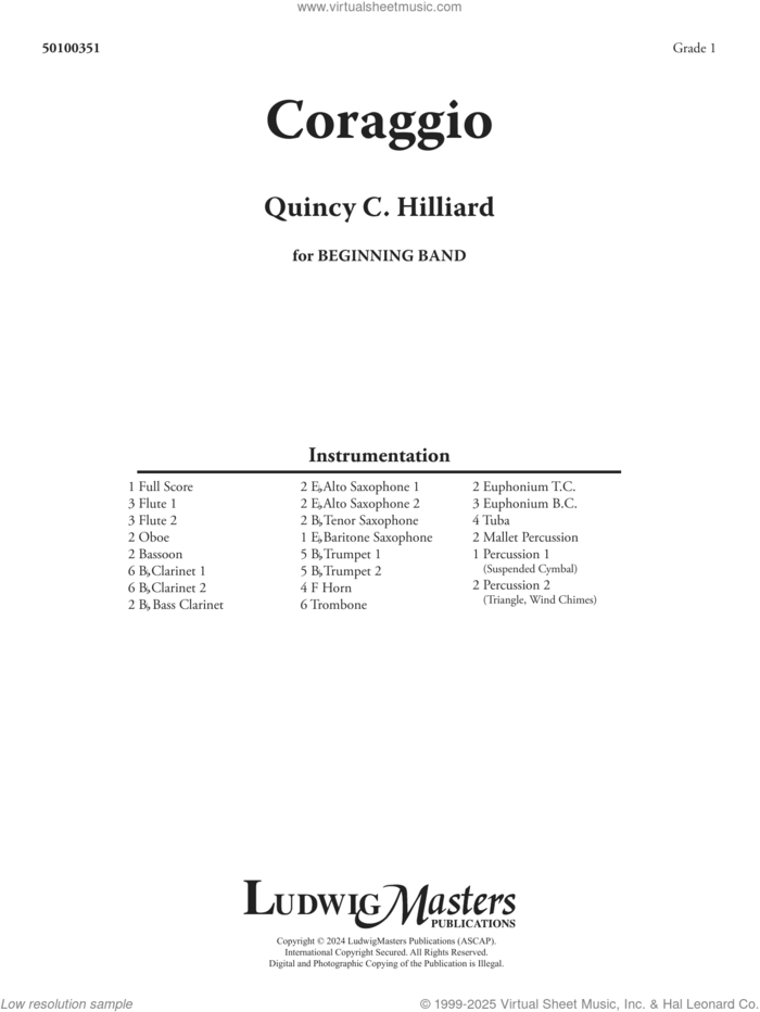Coraggio (COMPLETE) sheet music for concert band by Quincy Hilliard, intermediate skill level