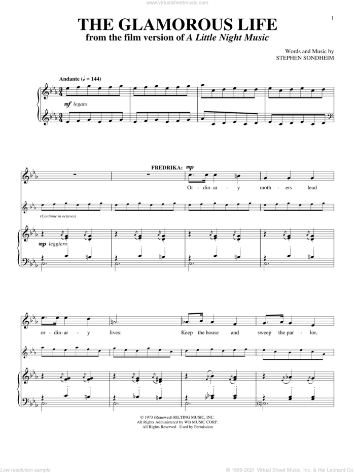 The Glamorous Life sheet music for voice and piano by Stephen Sondheim and A Little Night Music (Musical), intermediate skill level