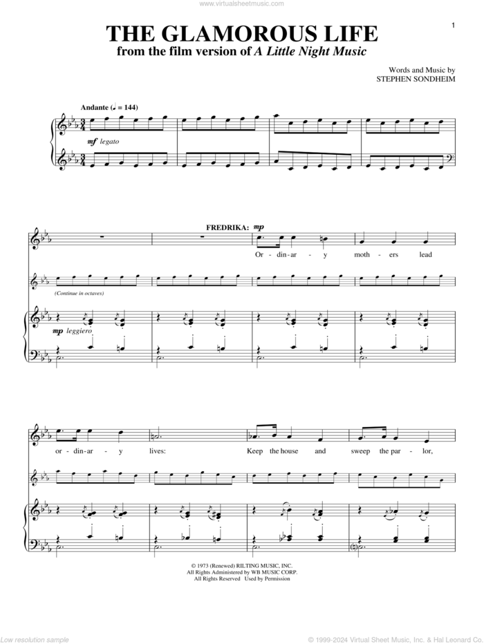 The Glamorous Life sheet music for voice and piano by Stephen Sondheim and A Little Night Music (Musical), intermediate skill level