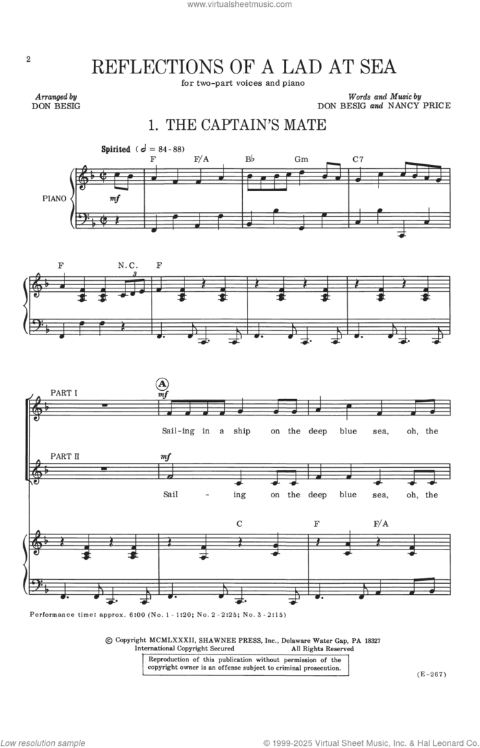 Reflections Of A Lad At Sea sheet music for choir (2-Part) by Don Besig, Don Besig and Nancy Price and Nancy Price, intermediate duet