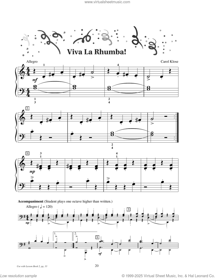 Viva La Rhumba! sheet music for piano solo (elementary) by Carol Klose, beginner piano (elementary)