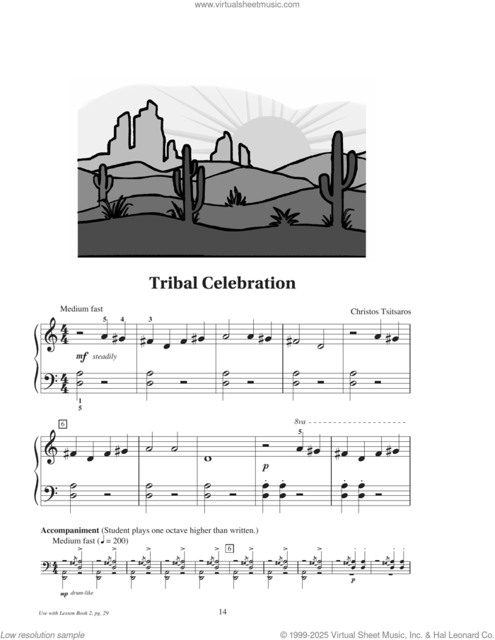 Tribal Celebration sheet music for piano solo (elementary) by Christos Tsitsaros, beginner piano (elementary)