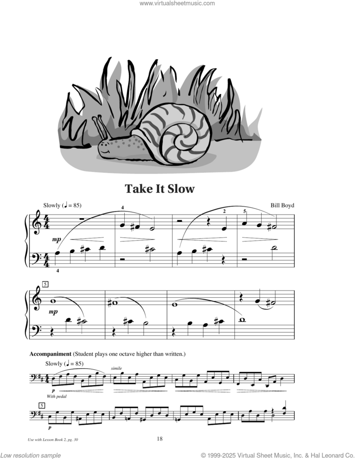 Take It Slow sheet music for piano solo (elementary) by Bill Boyd, beginner piano (elementary)