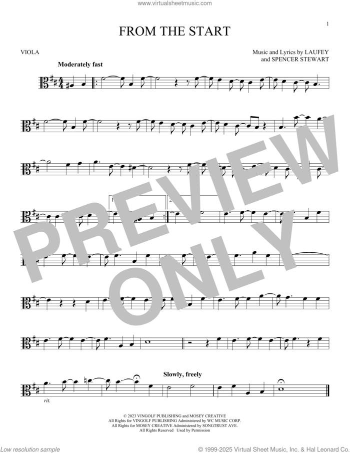 From The Start sheet music for viola solo by Laufey and Spencer Stewart, intermediate skill level