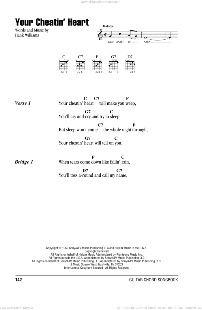 Your Cheatin' Heart sheet music for guitar (chords) by Hank Williams and Patsy Cline, intermediate skill level