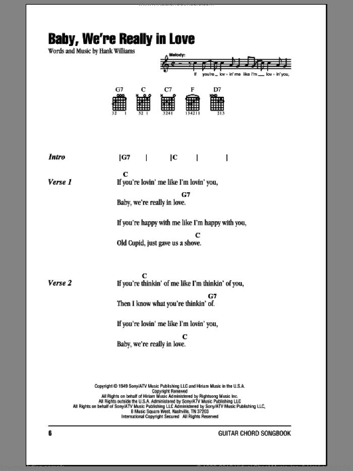 Baby, We're Really In Love sheet music for guitar (chords) by Hank Williams, intermediate skill level