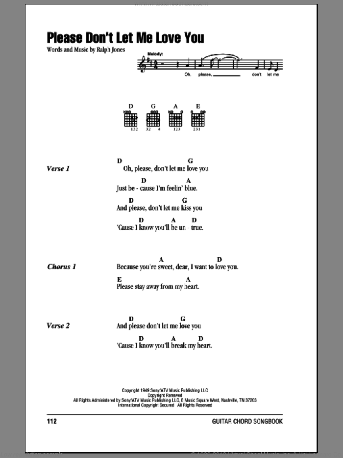 Please Don't Let Me Love You sheet music for guitar (chords) by Hank Williams and Ralph Jones, intermediate skill level