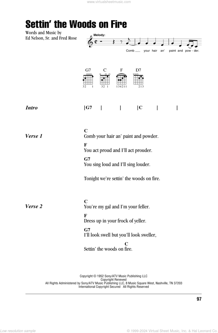 Settin' The Woods On Fire sheet music for guitar (chords) by Hank Williams, Ed Nelson, Sr. and Fred Rose, intermediate skill level