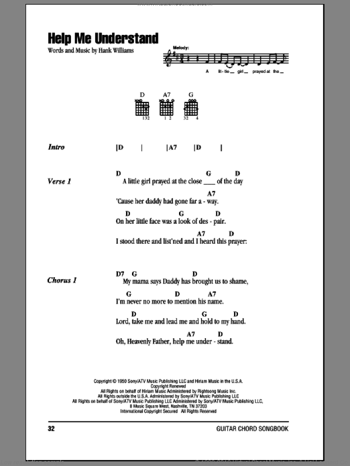 Help Me Understand sheet music for guitar (chords) by Hank Williams, intermediate skill level