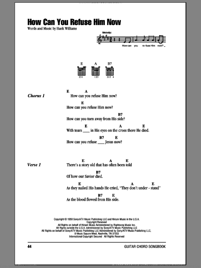 How Can You Refuse Him Now sheet music for guitar (chords) by Hank Williams, intermediate skill level
