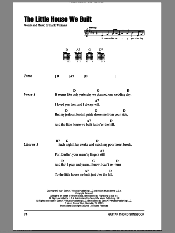 The Little House We Built sheet music for guitar (chords) by Hank Williams, intermediate skill level